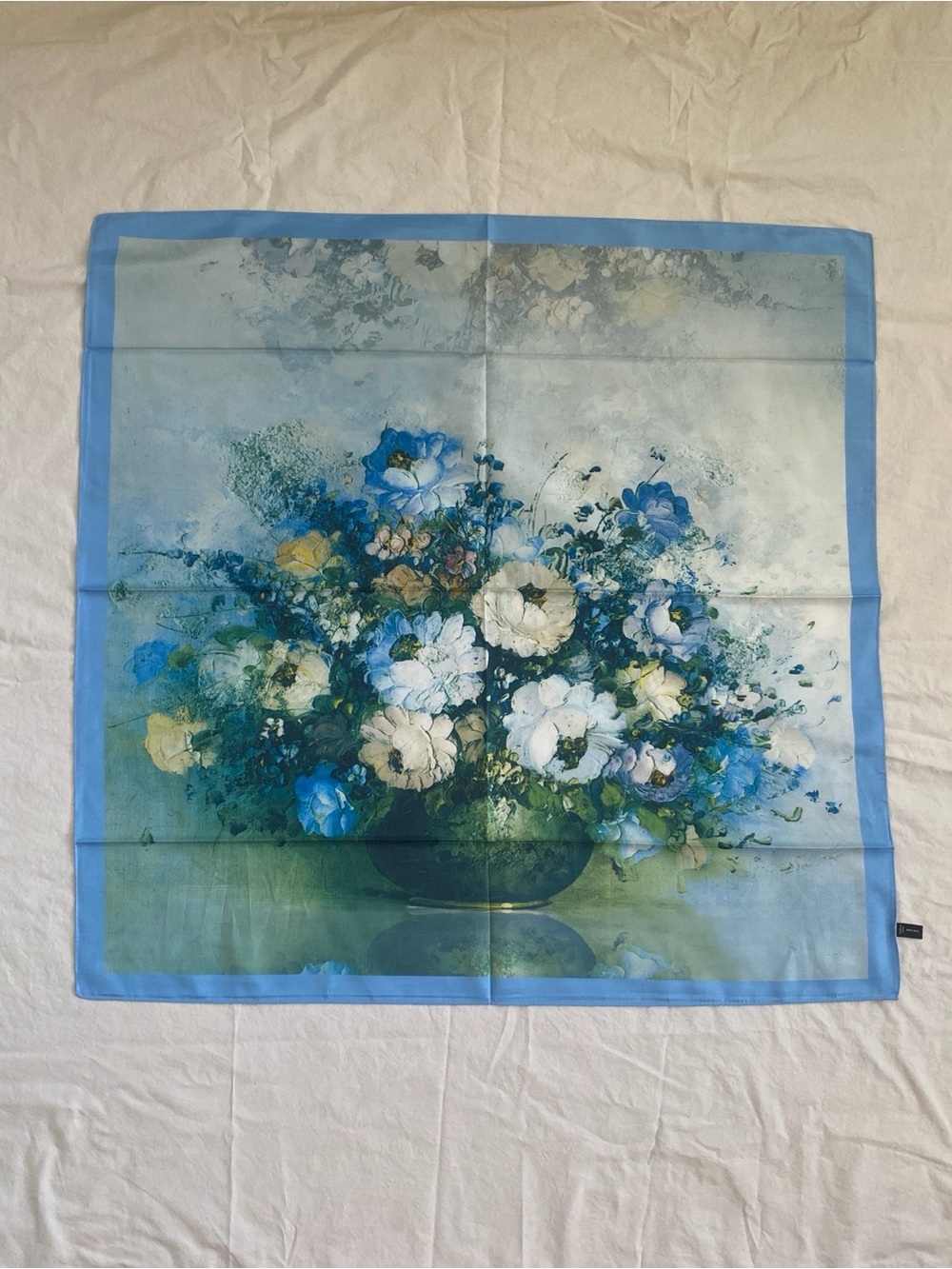 100% Silk Floral Blue & Green Wrap Scarf Top Sarong - Picture 8 of 11